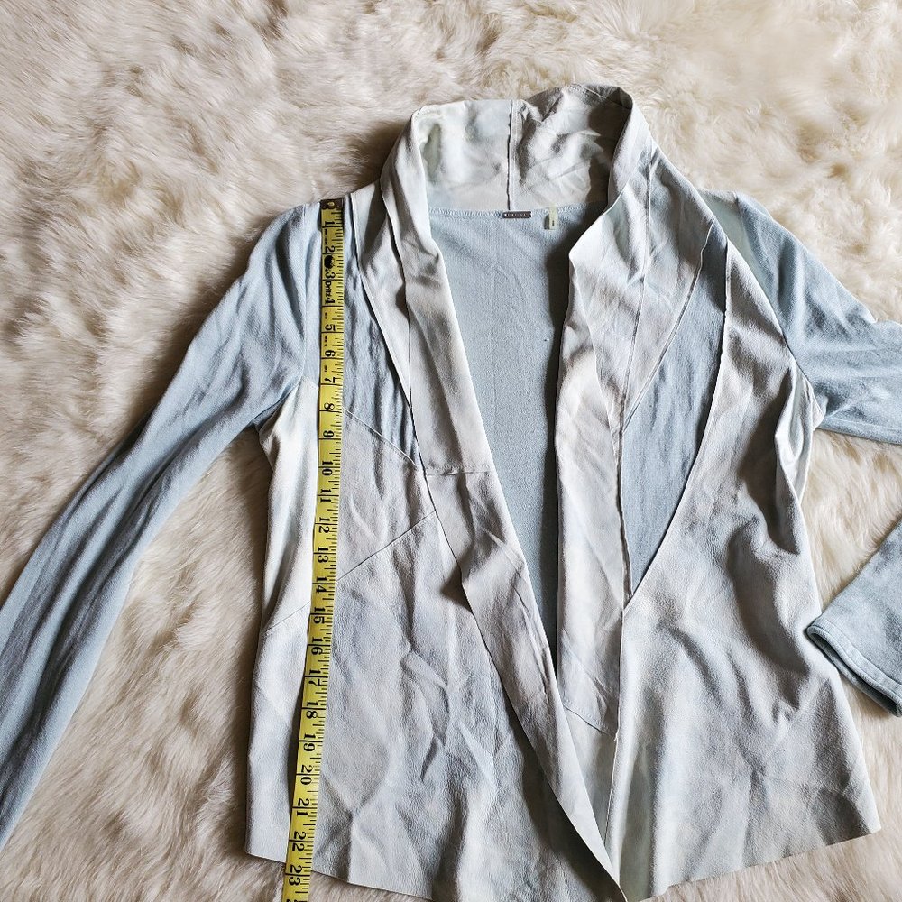 Elie Tahari Baby Blue Lamb Suede Trim Cardigan M - Picture 15 of 16